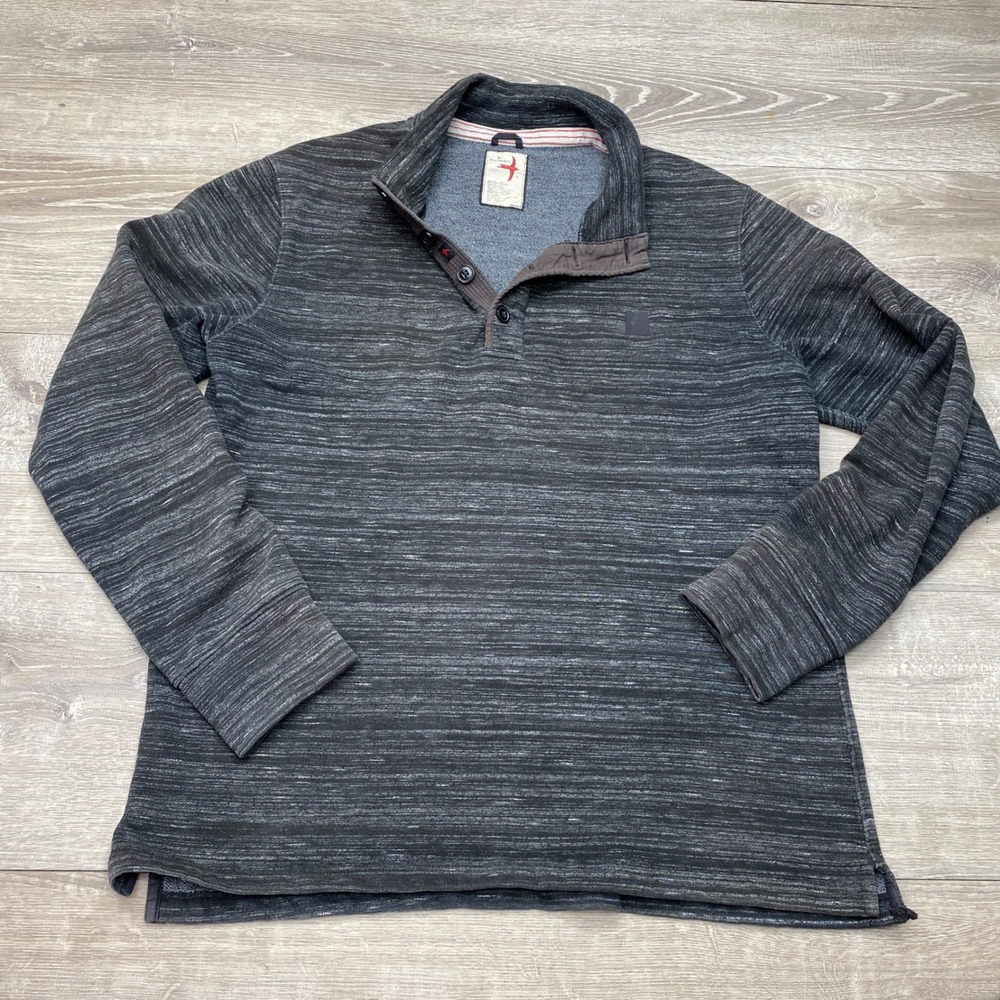 Relwen Shirt Henley Pullover Mens L Grey Space Dye Cotton Blend Long Sleeve‎